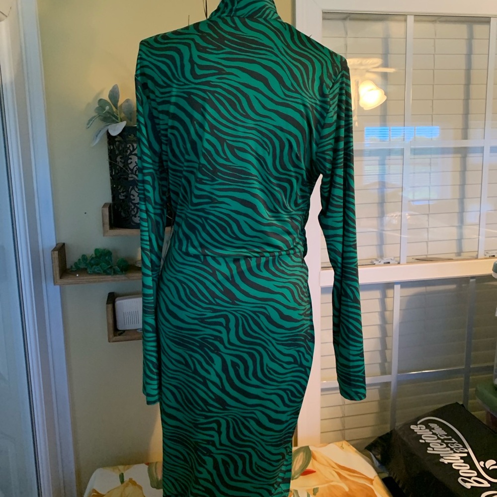 Green Zebra Print Wrap Dress - Picture 3 of 14